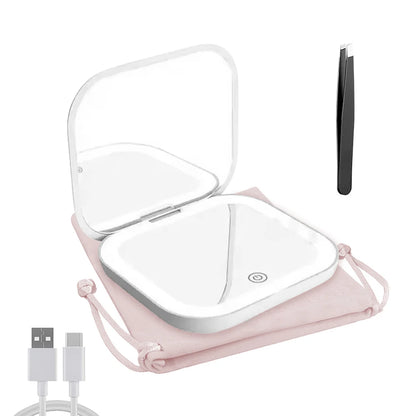 Compact LED Travel Makeup Mirror – 2X Magnifying, Foldable & Portable