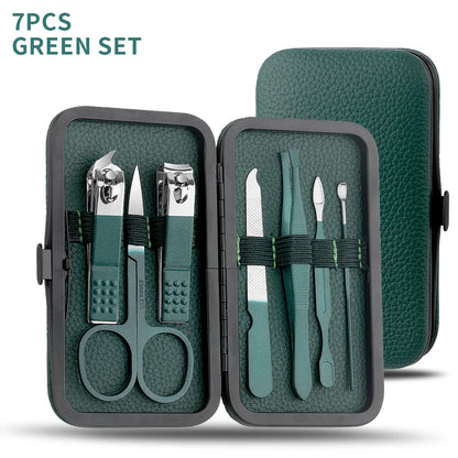 All-in-One Green Manicure & Pedicure Set – 7/13/24-Piece Stainless Steel Tools