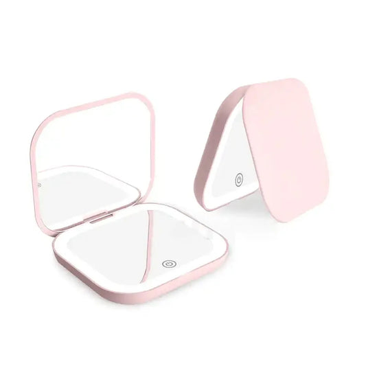 Compact LED Travel Makeup Mirror – 2X Magnifying, Foldable & Portable