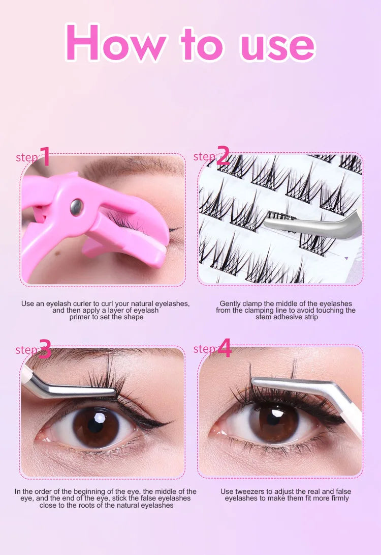 10 Rows Self-Adhesive Lash Clusters – 10-12MM C-Curl | Glue-Free, Natural Look