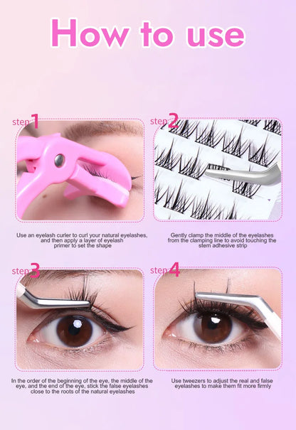 10 Rows Self-Adhesive Lash Clusters – 10-12MM C-Curl | Glue-Free, Natural Look