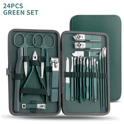 All-in-One Green Manicure & Pedicure Set – 7/13/24-Piece Stainless Steel Tools