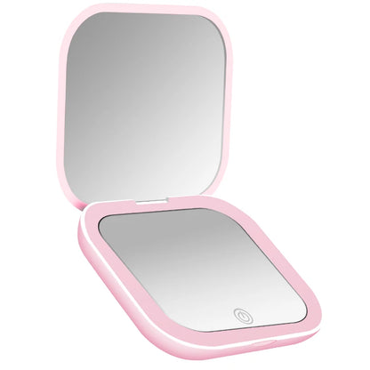 Compact LED Travel Makeup Mirror – 2X Magnifying, Foldable & Portable