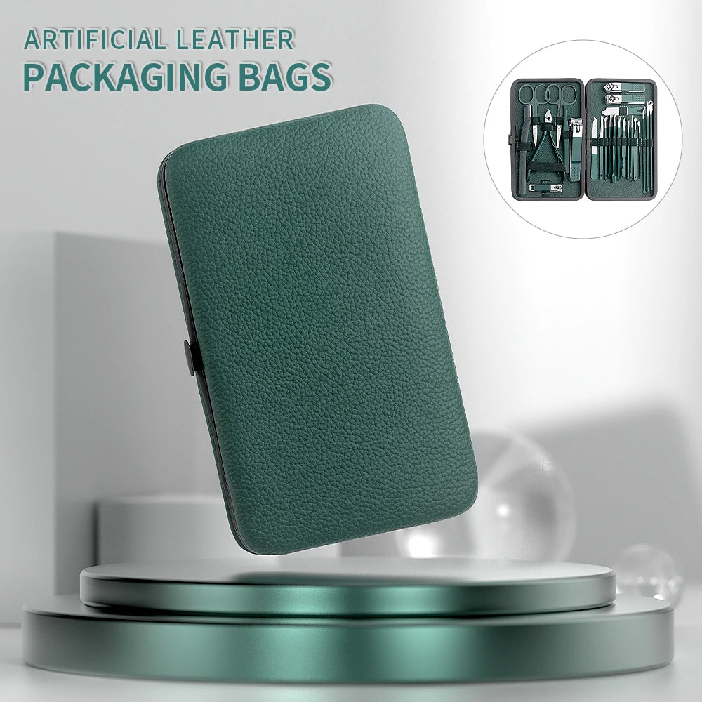 All-in-One Green Manicure & Pedicure Set – 7/13/24-Piece Stainless Steel Tools