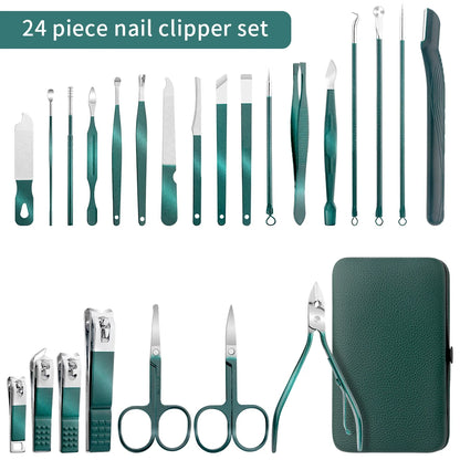 All-in-One Green Manicure & Pedicure Set – 7/13/24-Piece Stainless Steel Tools
