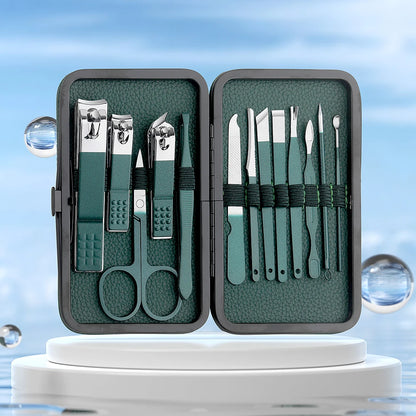 All-in-One Green Manicure & Pedicure Set – 7/13/24-Piece Stainless Steel Tools